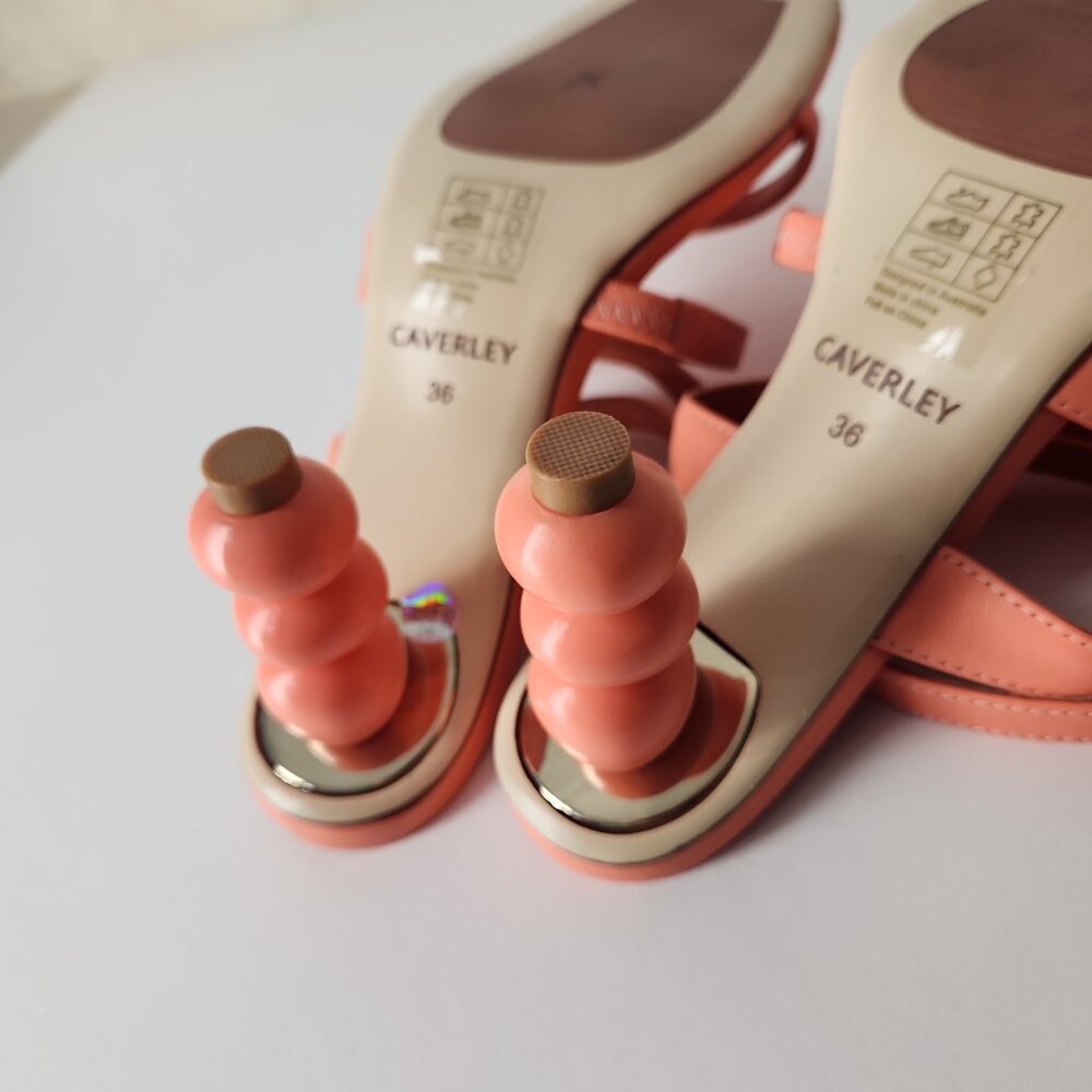 Anthropologie x CAVERLEY Mazie strappy leather Heels Coral Orange EU 36 US 6 - Picture 12 of 16